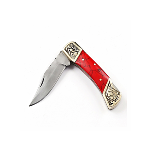 Cuchillo Plegable con Mango Rojo de PAK ENTERPRISES, con Empuñaduras Metálicas Decorativas, Hoja de Acero Inoxidable, Cuchillo de Bolsillo - Product Image 5