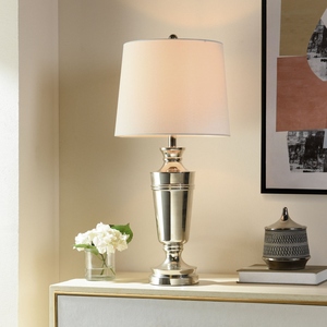 Sleek design Polished Chrome <b>Table</b> Lamp Elegant <b>Bedside</b> Nightstand Light White Fabric Shade Modern Metal Desk Lamp Bedroom Hotel - Product Image 6