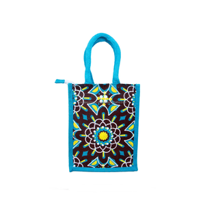 Sac fourre-tout en jute de qualité supérieure, écologique, imprimé géométriquement, avec poignée rembourrée, sac de shopping promotionnel fabriqué au Bangladesh - Product Image 3