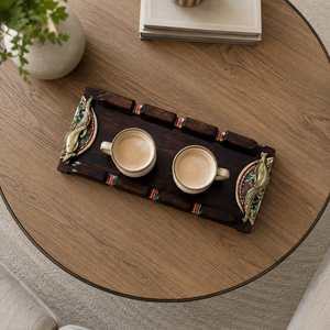 Premium Handmade Wooden Serving Tray with Brass <b>Elephant</b> Handles Decorative Tea Coffee Snack Platter Traditional Home <b>Decor</b> Gift - Product Image 2