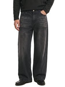 Pantalones Vaqueros de Mezclilla Rectos de Cintura Media para Hombre, Estilo Vintage, Ajustados, con Bolsillos, Ligeramente Elásticos, de Pierna Ancha, Largos - Product Image 1
