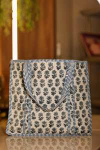 Bolso de Mano de Algodón con Estampado Floral Azul, Bolso Tote Acolchado, Bolso de Hombro Ligero para Mujer, Bolso de Compras - Product Image 3
