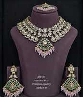 Ensemble de collier et boucles d'oreilles Kundan de qualité supérieure 08131, ensemble de bijoux en laiton avec pierres en moissanite pour mariage, fiançailles, fête