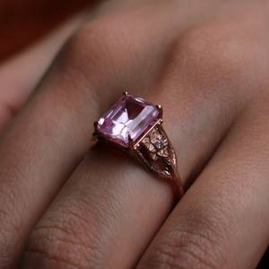 Anillo ajustable chapado en oro rosa de 14k y plata 925 con cuarzo rosa para mujeres y hombres, joyería hecha a mano, regalo, estilo moderno - Product Image 4