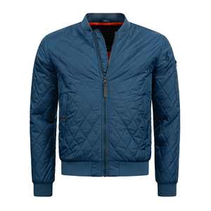 Blouson Bomber Matelassé Bleu pour Homme, Fermeture Éclair, Coupe Décontractée, Coupe-Vent en Polyester, Col Rabattu, Idéal Automne - Product Image 4