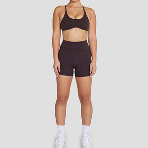 Ensemble de yoga sans couture hautement élastique pour femmes, vêtements de fitness, vêtements de sport, soutien-gorge et short en polyester/coton, été - Product Image 2