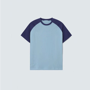 T-shirt à manches raglan pour homme, col rond, coupe classique, couleur unie, bordure contrastée, décontracté, 100% coton, tissu tricoté, écologique, 220g - Product Image 2