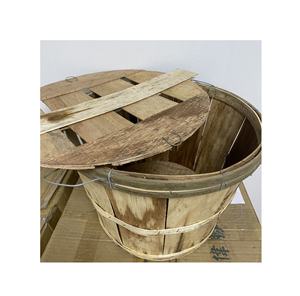 Panier de crabe en bois rond vintage avec couvercle et poignée en fil pour stockage panier de boisseau de crabe coffre à seau en bois OEM - Product Image 3