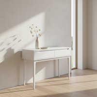 Table console ronde moderne avec 2 tiroirs en chêne massif écologique pour salon et salle à manger