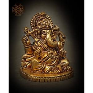 รูปปั้นพระพิฆเนศขนาดเล็กทำด้วยมือรูปปั้นพระพิฆเนศในรูปปั้นอินเดียทองเหลืองสำหรับเป็นของขวัญ - Product Image 1