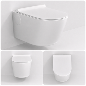 Inodoro de Cerámica Blanca de Una Pieza con Descarga Tornado, Asiento de Cierre Suave, Sifón en P, Montaje en Pared, WC Moderno para Apartamento, Baño, Hotel - Product Image 4