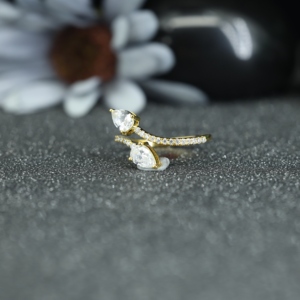 Luxury Pear Cut Moissanite Open <b>Ring</b> 925 <b>Sterling</b> <b>Silver</b> Gold Plated <b>Adjustable</b> Diamond Style Women Wedding Statement <b>Ring</b> - Product Image 3