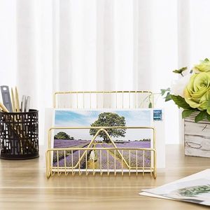 Minimalist Gold Metal Desk Organizer Storage <b>Holder</b> Rectangle Freestanding Office Organizer for Papers and Cards - Product Image 3