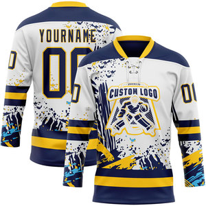 Maillot de hockey sur glace personnalisable avec logo d'équipe, impression sublimée, col en V, unisexe, manches longues, polyester respirant, vêtements pour adultes - Product Image 2