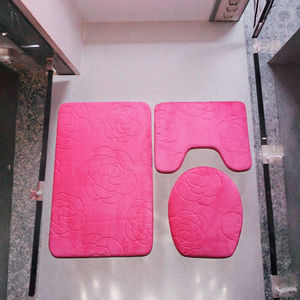 Ensemble de tapis de toilette, couvre-couvercle de toilette, design contour, absorbant l'eau, antidérapant, épaisseur 1,2 cm, flanelle moderne gaufrée, 3 pièces pour salle de bain - Product Image 1