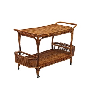 Carrito de Bar de Ratán Natural Hecho a Mano Ecológico, Acabado Oscuro, Muebles al por Mayor para Hoteles, Restaurantes y Bares, Fabricante al por Mayor - Product Image 1