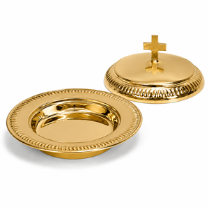 Assiette de communion plaquée or avec couvercle, plat rond en métal pour cérémonie religieuse d'église, cadeau - Product Image 1