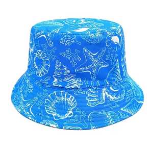 Sombrero de Pescador Unisex, Blanco y Negro, con Estampado de Vida Marina, Lona de Poliéster, Casual, para Playa, Primavera, Verano, Adultos - Product Image 4