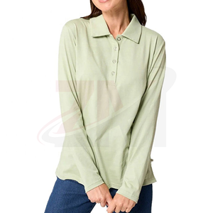 Plain <b>Polo</b> T-<b>Shirts</b> <b>Women's</b> <b>Long</b> <b>Sleeve</b> <b>Polo</b> <b>Shirt</b> Solid Light Green Knitted Casual Full <b>Sleeve</b> Regular Length - Product Image 4