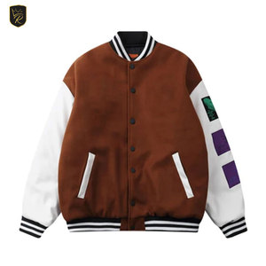 Casual Street Wear Wool Body Jacket Letterman Style Contrast Sleeves <b>Covered</b> <b>Button</b> Front Lightweight Comfortable Fit Daily Wear - Product Image 1