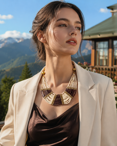 Collar de varias capas con cuentas para mujer, con perlas de imitación y diseño de borlas chapadas en oro, para fiestas, al mejor precio al por mayor. - Product Image 1