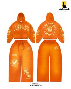 Conjunto de Sudadera con Cremallera y Pantalones Anchos de Felpa Personalizados |   Chándal Oversize de Estilo Urbano |   Traje de Forro Polar con Diseño Gráfico Vintage OEM - Product Image 5