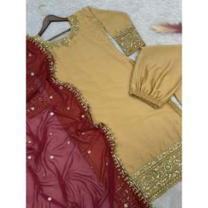 Fancy HK Women's Sets Plazzo <b>Top</b> with Embroidery and <b>Sequin</b> Work Including Dupatta White Size L - Product Image 4