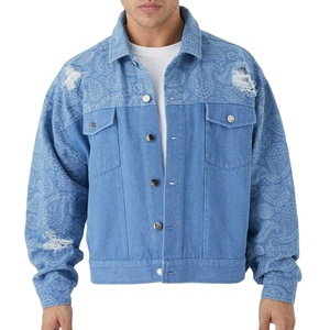 Chaqueta Vaquera Exclusiva de Alta Calidad para Hombre, 100% Algodón, Estilo Motociclista, Lavada, con Cuello Alto y Botones en la Parte Delantera - Product Image 1