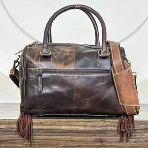 New Trendy 2025 Design Tooled Leather Speedy <b>Crossbody</b> <b>Bag</b> Vintage Genuine Cowhide Leather Fringe Duffel Travel <b>Bags</b> for Women's - Product Image 5