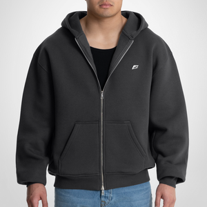 Sweats à capuche zippés épais 450 GSM 100% coton molletonné, logo personnalisé, coupe oversize, streetwear, vente en gros, personnalisation de marque - Product Image 3