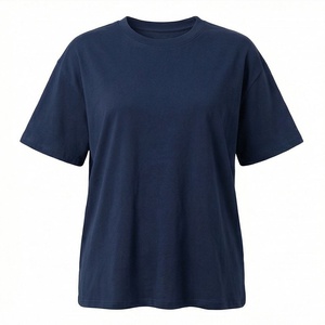 T-shirts en coton surdimensionnés pour femmes, col rond, manches courtes, coupe décontractée ample, épaules tombantes, couleur personnalisable, style décontracté et tendance - Product Image 1