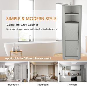 Mobiletto angolare alto da bagno autoportante con ripiani e ante regolabili, unità di stoccaggio in MDF - Product Image 5