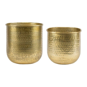 Juego de 2 macetas modernas de metal dorado con soportes, hechas a mano con aluminio martillado, macetas decorativas para interiores y exteriores en oferta. - Product Image 2