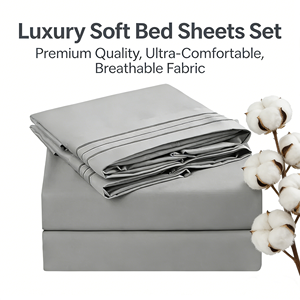 Premium 4Pcs 100% Cotton Home Textiles Bedding Set <b>Flat</b> <b>Fitted</b> <b>Sheet</b> Bedsheet With 2 Pillow Cases for Hotel - Product Image 1