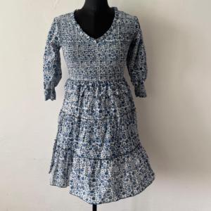Floral <b>Print</b> Tiered Casual Dress Long Sleeve V Neck Flare Women's Daily Wear Sustainable Hand <b>Block</b> <b>Printed</b> 100% Cotton Natural - Product Image 6