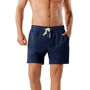 Pantalones Cortos Deportivos para Hombre, Color Azul Marino, Corte Holgado, con Cordón Ajustable, de Algodón French Terry, Cintura Elástica, Bolsillos Laterales, Marca Privada, Pakistán - Product Image 1