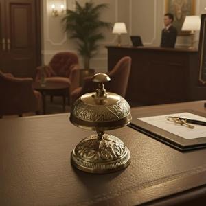 Campana de escritorio vintage de latón, campana de llamada de latón grabada a mano para decoración de oficina, hotel y mostrador, estilo antiguo con diseño tradicional. - Product Image 6