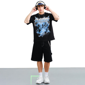 Premium Quality Boxy Style Oversize T-Shirts Lightning Printing 100% Cotton T-shirt Loose Fit Classic O-Neck Men's Tees - Product Image 3