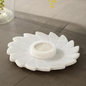 Support de bougie chauffe-plat en marbre blanc fait main, motif lotus, avec pétales de rose, plateau décoratif pour centre de table, décoration intérieure, méditation et spa - Product Image 4