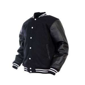 Chaqueta de béisbol de lana negra personalizada de primera calidad para hombre, chaqueta varsity de invierno con parche de bordado Chenille y diseño Letterman. - Product Image 5