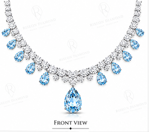 Exquisite <b>necklace</b> in 18K white gold with oversized pear cut blue gemstone centerpiece surrounded by brilliant lab grown diamond - Product Image 3