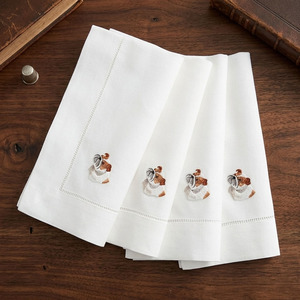 Custom Wholesale Square Cotton Napkin White Embroidered Cute <b>Dog</b> Hemstitch Machine Washable Durable for Airplane Home - Product Image 4