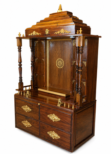 Achetez un Mandir de prière en bois de teck massif, style indien, avec finition noyer, design Om Jali, élégant, en promotion aux États-Unis. - Product Image 6