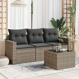 Ensemble de canapés de jardin en rotin gris PE avec structure en acier thermolaqué et verre trempé, mobilier d'extérieur haut de gamme - Product Image 1