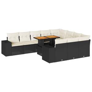 Conjunto de Sofá de Jardín de Ratán PE Negro con Acero con Recubrimiento en Polvo y Madera de Acacia, Muebles de Exterior Premium - Product Image 2