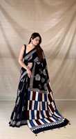 Saree Katun Wanita Tradisional India Dengan Pola Geometris Untuk Pakaian Santai Semua Musim