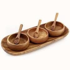 Polished Mango Wood Handcrafted Rectangular Serving <b>Platter</b> with 3 Bowls and Spoons Eco-Friendly Natural Design - Product Image 6