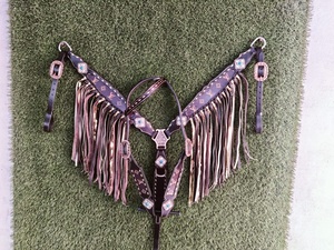 Juego de Cabezada Occidental Pintada a Mano en Cuero Vacuno 100% de Primera Calidad, Hecho a Medida, con Collarín, Fabricante - Product Image 3