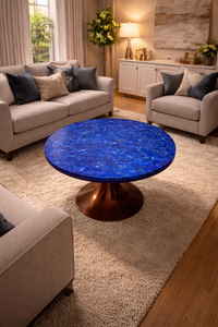 Mesa de Centro Redonda de Lapislázuli, Mesa de Piedra Preciosa Azul Hecha a Mano, Mueble de Piedra de Lujo, Mesa Auxiliar Moderna, Decoración Artesanal para el Hogar - Product Image 2