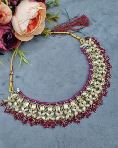 Handcrafted <b>Crystal</b> Beaded Choker Necklace <b>Set</b> With Chandbali Earrings And Mangtika Ethnic Wear Designer Jewellery <b>Set</b> Wholesale - Product Image 2
